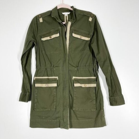 CAbi Womens Green Anorak Military Tunic Jacket Canvas Epaulette Full Zip Small - Picture 2 of 9